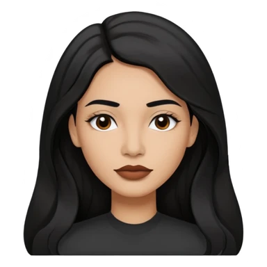 Preserve these features: long, slightly wavy black hair parted to the side, black eyes and eyebrows, full lips, medium-dark (black-brown) skin tone.
The image is a digital vector illustration, with clean lines, flat colors, and stylized semi-realistic features, minimal shading, and a square format. sticker