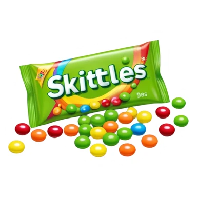 Colorful Skittles package with green candies scattered around it sticker