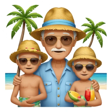 Old man holding little boys on island sticker