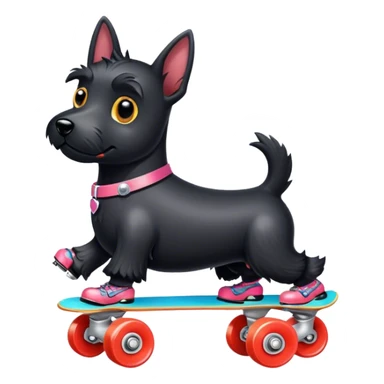 Black Scottie dog on roller skates sticker