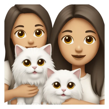 Dark brown straight hair girl with holding two fluffy Siberian white cat  sticker