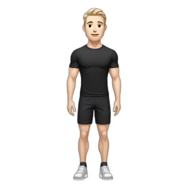Pale skinned Fit Man With the biceps and dark brown hair in black shirt, gray sports shorts and white Sneakers sticker
