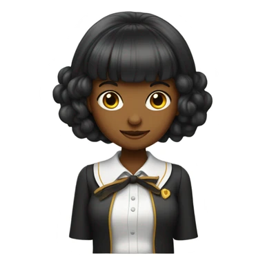 A black schoolgirl with bangs holding a Bengal ocelore sticker