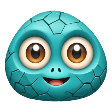 One small turquoise rock creature, rounded but still clearly a rock with cracks and facets, big expressive eyes and a shy smile, sticker