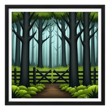 a dark, scary forest outside the fence sticker