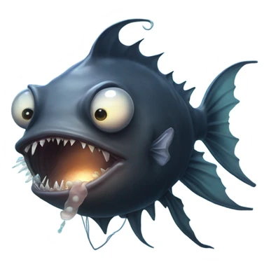 Anglerfish with a glowing lure hanging from its forehead, sharp teeth, and big eyes. sticker
