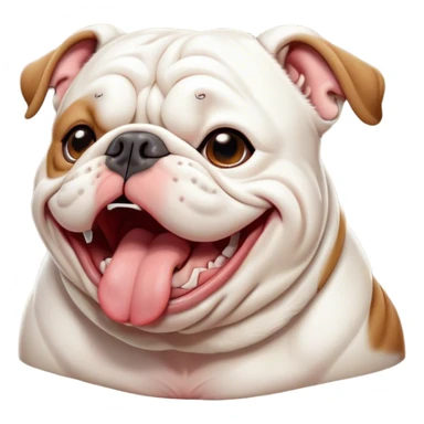Cinematic Cute Yawning White English Bulldog Portrait Emoji, Head tilted slightly with a dramatic, wide-open yawn, showcasing a smooth, pristine white coat, floppy ears slightly drooping, round brown eyes barely open in drowsy contentment, Simplified yet irresistibly adorable features, highly detailed, glowing with a soft, cozy glow, high shine, relaxed yet expressive, stylized with a touch of whimsy, bright and endearing, soft glowing outline, capturing the essence of a sleepy yet affectionate guardian, so drowsy it feels like it could stretch out of the screen and curl up for a nap! sticker