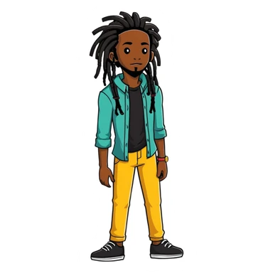 full body very skinny African American male figure standing wearing clothes with long dreadlocks sticker
