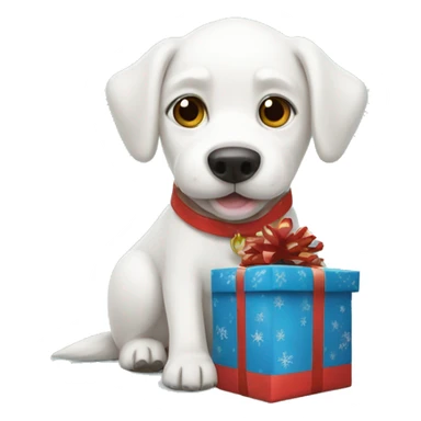 White dog with Christmas gift bag  sticker
