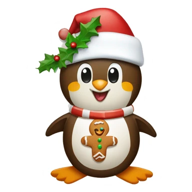 Christmas penguins making a gingerbread  sticker