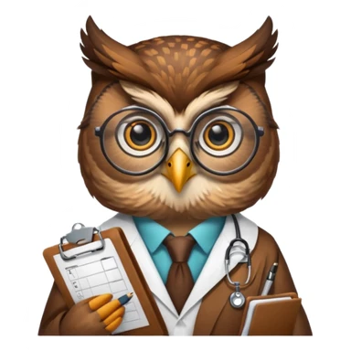 Owl doctor with clipboard, wise look.
 sticker