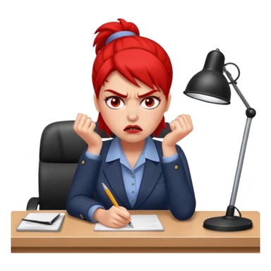 Annoyed/angry worker (female) working at a desk sticker