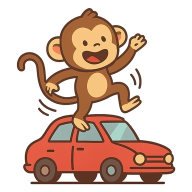 flat toon style monkey dancing on a car sticker