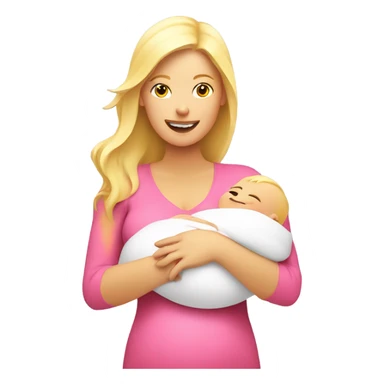 blonde woman breast feeding baby. pink sticker