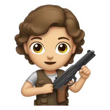 girl with brown hair holding gun up sticker