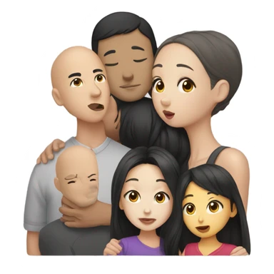 Asian girl dark hair kissing mixed bald man sticker