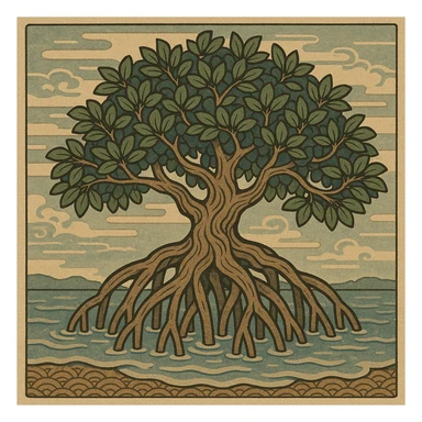 mangrove tree, ukiyo-e style sticker