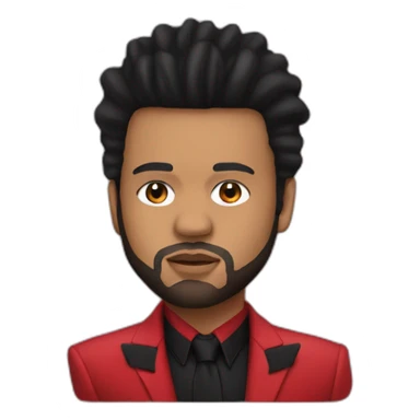 The Weeknd with a red suit and a bandage on the nose sticker