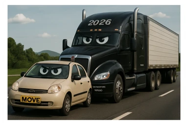 Change the semi truck to black, keep the rest of the scene the same, in a realistic style. sticker