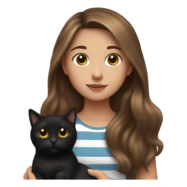 Girl with long brown hair holding one black cat and one striped cat  sticker