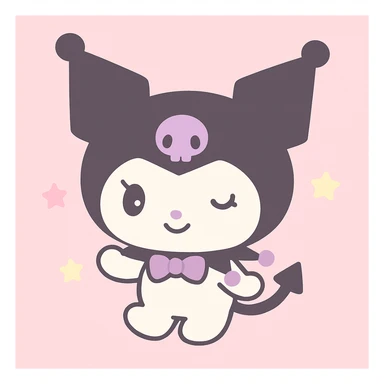 Kuromi character, classic Sanrio style, winking, purple and black outfit sticker