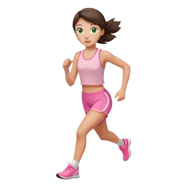 a white brunette girl with green eyes and freckles going for a run in a light pink outft sticker