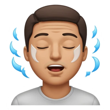 A male squinting his eyes closed but the mouth is blowing out sticker