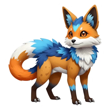 Rare realistic exotic brown beige white neon-orange dark-blues cute epic pretty beautiful handsome gorgeous aesthetic colorful vibrant Vernid-Trico-species-Fakemon-creature by LiLaiRa, 4 legs, 1 tail, random markings, (full body) sticker