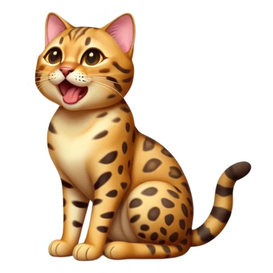 cinematic-realistic-[Bengal cat]-full-body-sitting-emoji,-tail-curled-playfully-around-its-paws,-head-tilted-dramatically-while-yawning-exaggeratedly,-sleek-[leopard patterned]-fur,-simplified-yet-hilariously-adorable-features,-highly-detailed,-glowing-with-an-almost-sarcastic-glow sticker