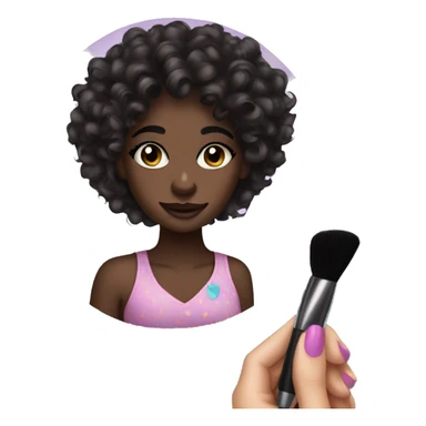 dark skin dark hair curly hair girl doing makeup sticker