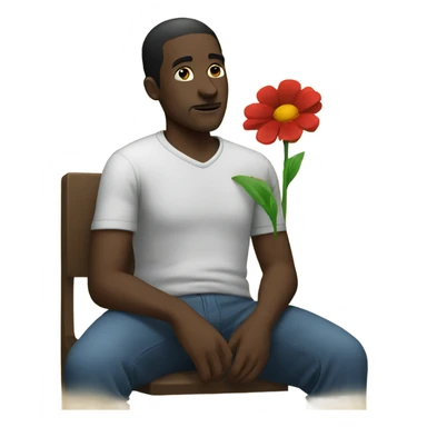 Lonely black man sitting with a flower sticker