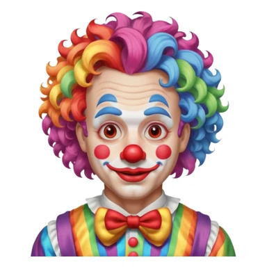 Middle-age man with Curly rainbow hair of clown — soft pastel curls tied high sticker