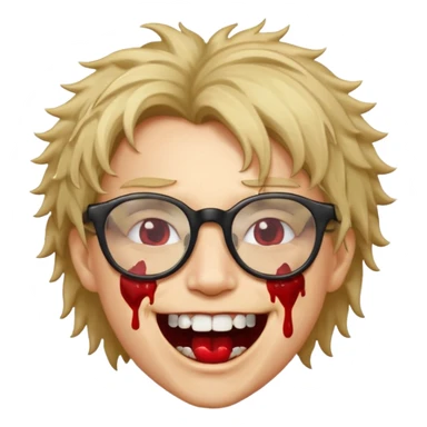 Cabelo bagunçado com oculos sorrindo com metade do rosto com dente de ouro e saindo sangue da boca  sticker