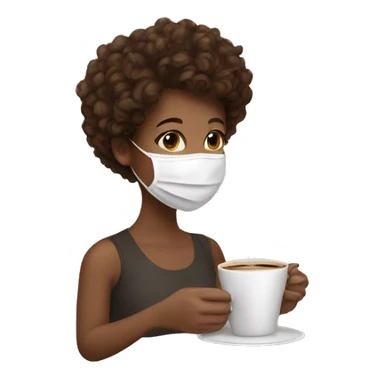 short curly brown hair girl with face mask on sipping coffee sticker