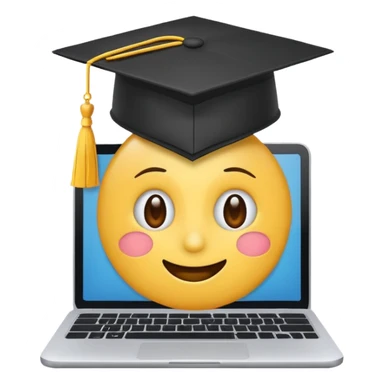 laptop with a graduation hat, simple and expressive, emoji style sticker