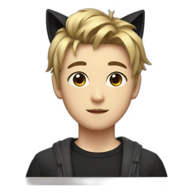 Japanese boy, with black cat ears and a cute hair style in black sticker