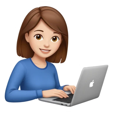 happy woman with brown hair using laptop sticker