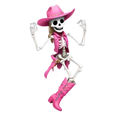 skeleton dancing in pink cowgirl boots sticker