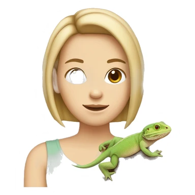 white girl with brown bob haircut holding bearded dragon lizard  sticker