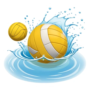 An icon featuring a yellow water polo ball floating on the water with goals in the background, inside a swimming pool. The design includes splashes and ripples, symbolizing the fast-paced action and strategy of water polo. Transparent background highlights. sticker
