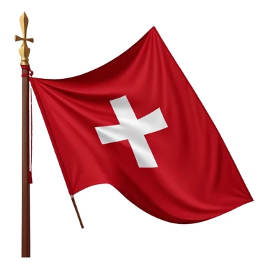 Bandera rectangular con fondo blanco liso. En el centro, una cruz de Borgoña en forma de aspa diagonal, hecha de dos ramas desgajadas con nudos y bordes irregulares. Color rojo oscuro intenso. Estilo plano y heráldico, sin sombras, sin texturas, sin texto ni elementos adicionales. sticker