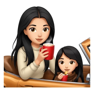 anned Girl with lashes , bright black long hair, in an extremely big fluffy brown mustang, and drinking hot chocolate drink sticker