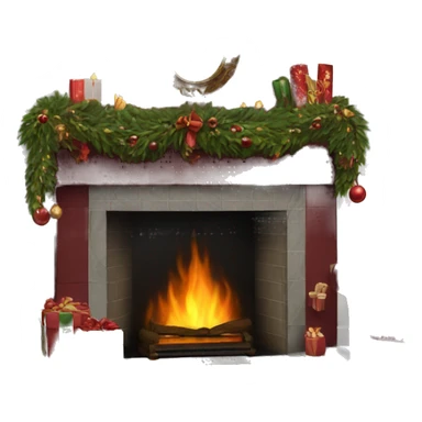 Realistic decorated burgundy Christmas fireplace sticker