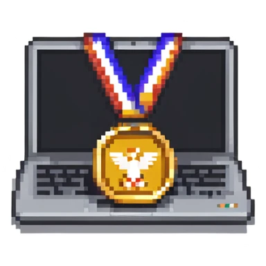 A gold medal with a laptop icon for hackathon winner sticker