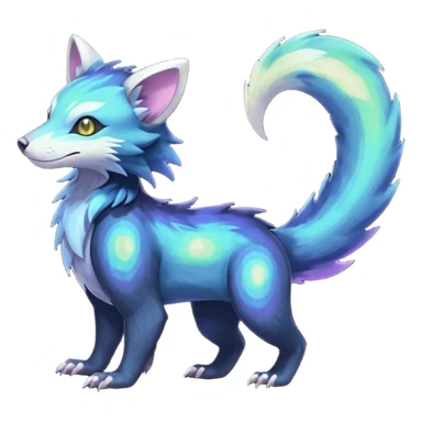 Abyssal Nebulae Iridescent Diaphanous Translucent Colorful luminescent shiny iridescent glowing Trico-Luxray-Sergal-Furret-Ferret-Wolverine-Vernid-furry-fursona-fusion-Fakemon-animal-hybrid-creature, full body sticker