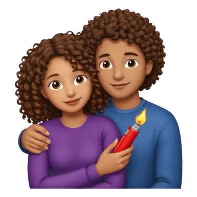 cuddling couple, male with lighter skin , brownskin girl with curly hair sticker