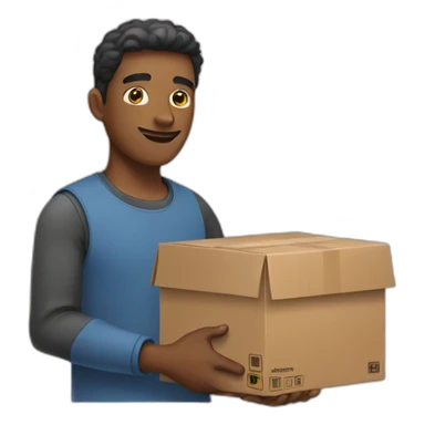 man holding a amazon box sticker