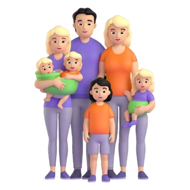 family with blond dad, brunette mom, blonde son, daughter with black hair, and a baby sticker