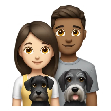 brunette girl with brunette boy with a schnauzer  sticker