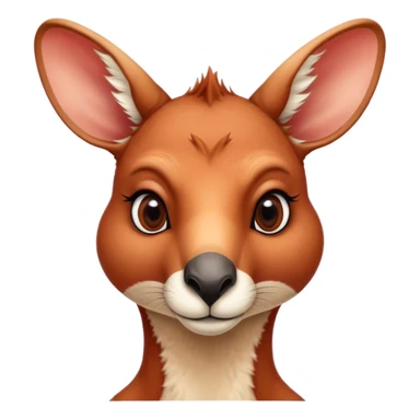 Cinematic Noble Adult Red Kangaroo Portrait Emoji, Poised and regal, with a robust, muscular build, tawny reddish fur, and a distinctive red kangaroo-shaped head featuring a slightly elongated snout, prominent ears, and keen, observant eyes, Simplified yet sharp and sophisticated features, highly detailed, glowing with a warm, sunlit glow, high shine, intelligent and commanding, stylized with an air of outback authority, focused and vigilant, soft glowing outline, capturing the essence of a watchful guardian that seems ready to bound out of the screen with effortless power! sticker